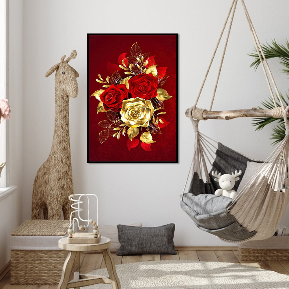 Golden Roses - Full 11CT Stamped Cross Stitch 40x58CM - Yishu