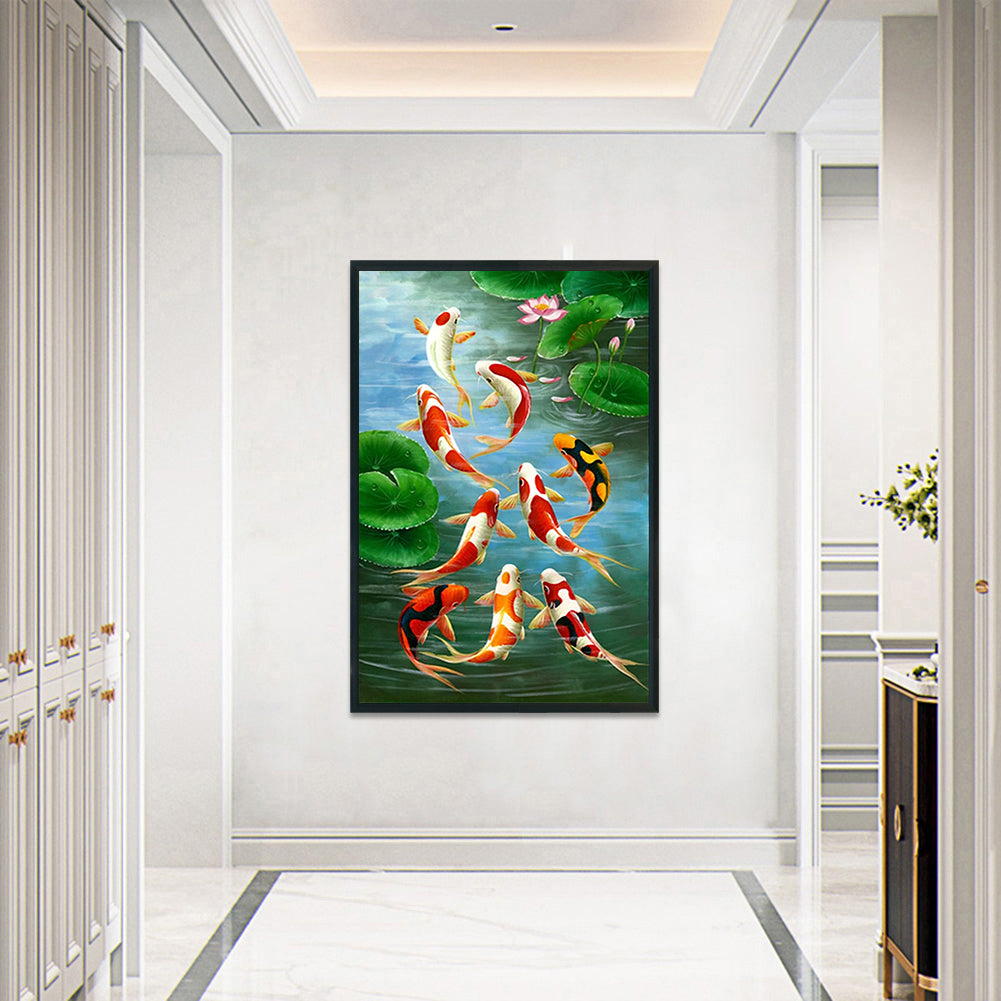Pond Koi - Full 11CT Stamped Cross Stitch 40x60CM - Diy