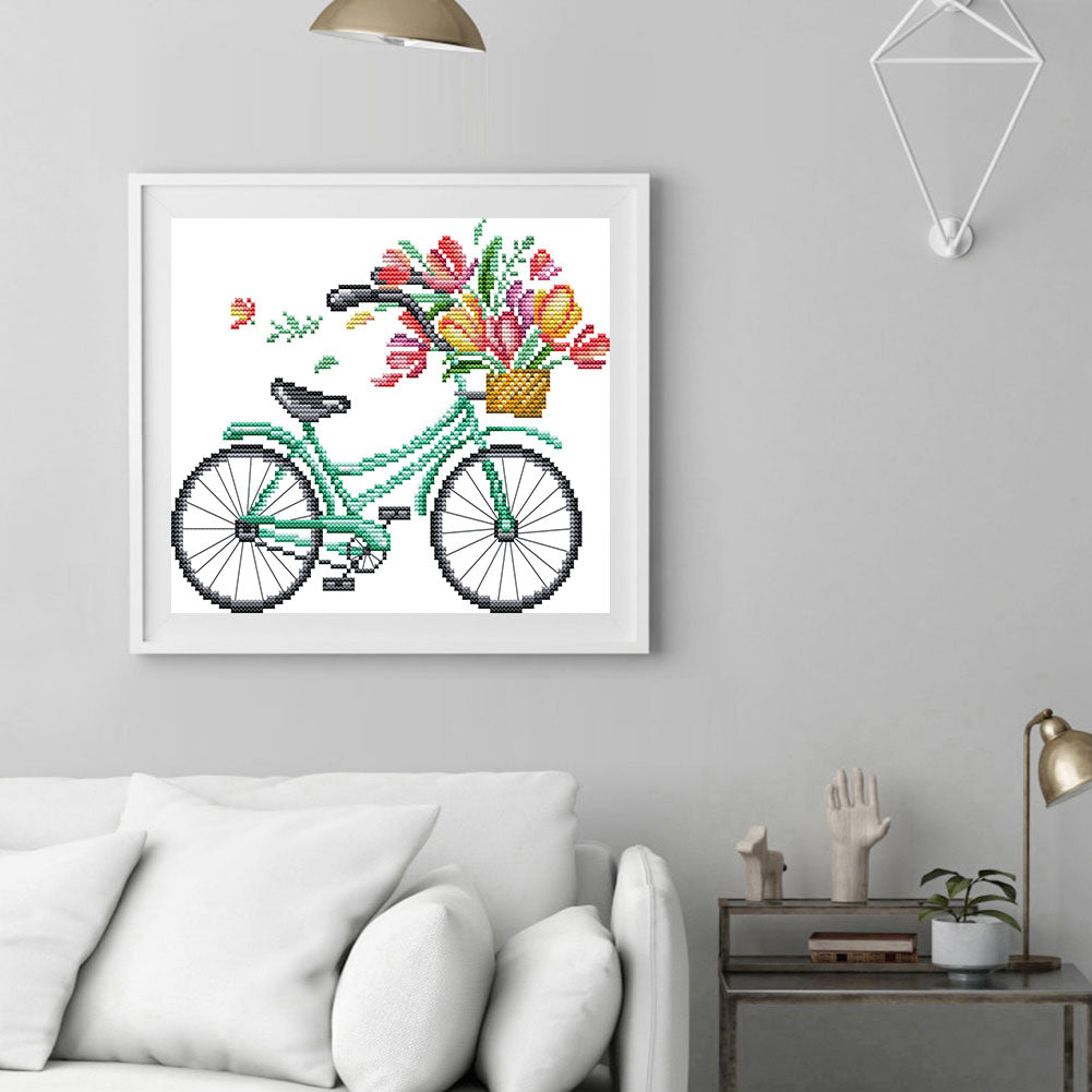 Romantic Bicycle - Spring - Partial 14CT Stamped Cross Stitch 27x21CM - Joy Sunday Backstitch