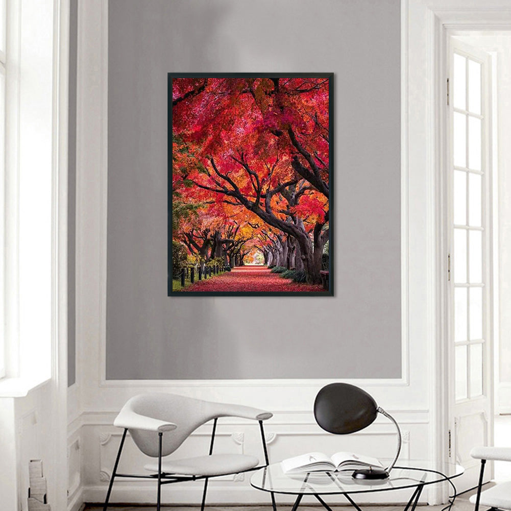 Autumn Street Scenery In Red Forest - Full 11CT Stamped Cross Stitch 40x55CM - Yishu
