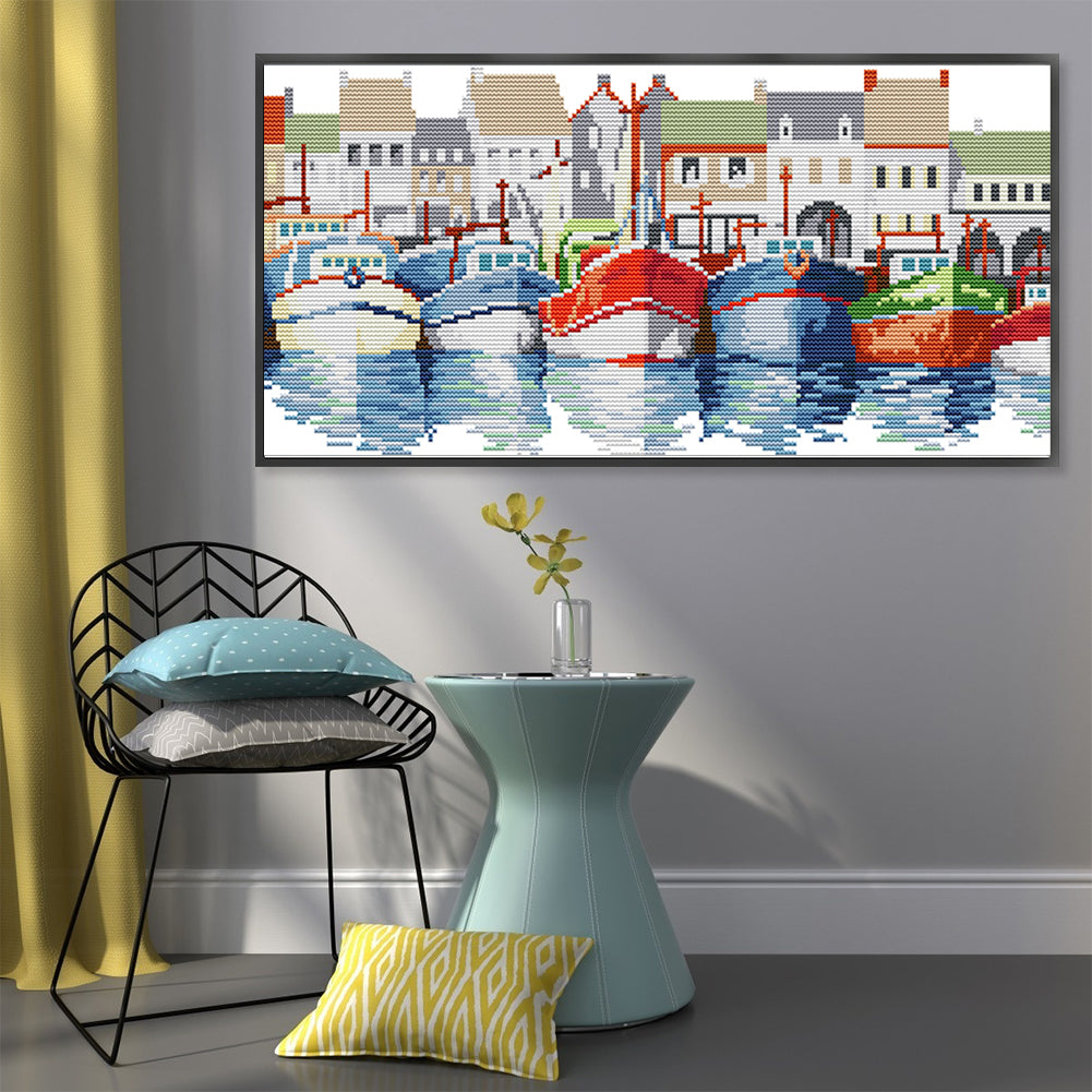 Colorful Sailboat - Partial 14CT Stamped Cross Stitch 42x21CM - Joy Sunday