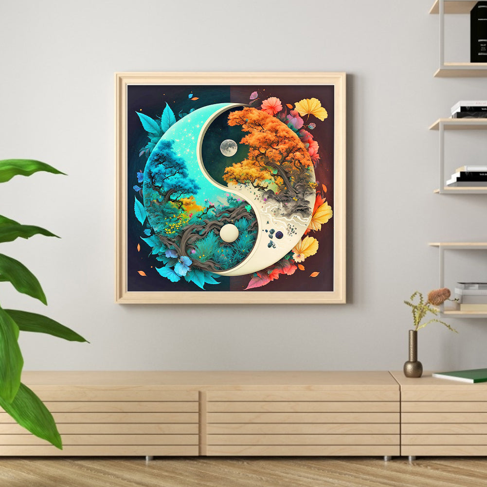 Tai Chi Diagram - Flowers And Plants - Full 11CT Stamped Cross Stitch 40x40CM - Huacan