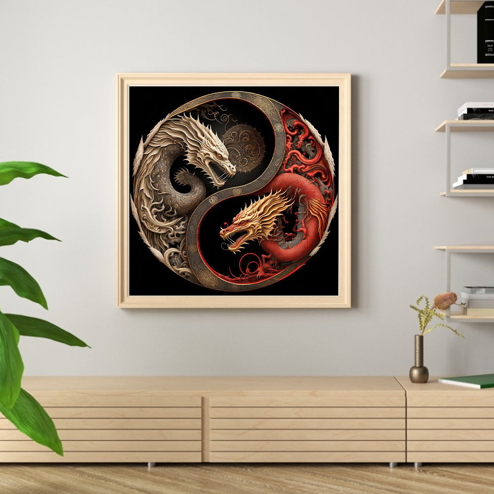 Tai Chi Diagram - Dragon - Full 11CT Stamped Cross Stitch 40x40CM - Huacan