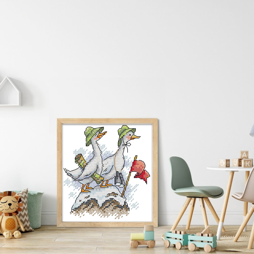 Reaching The Summit - Partial 14CT Stamped Cross Stitch 15x16CM - Joy Sunday Backstitch