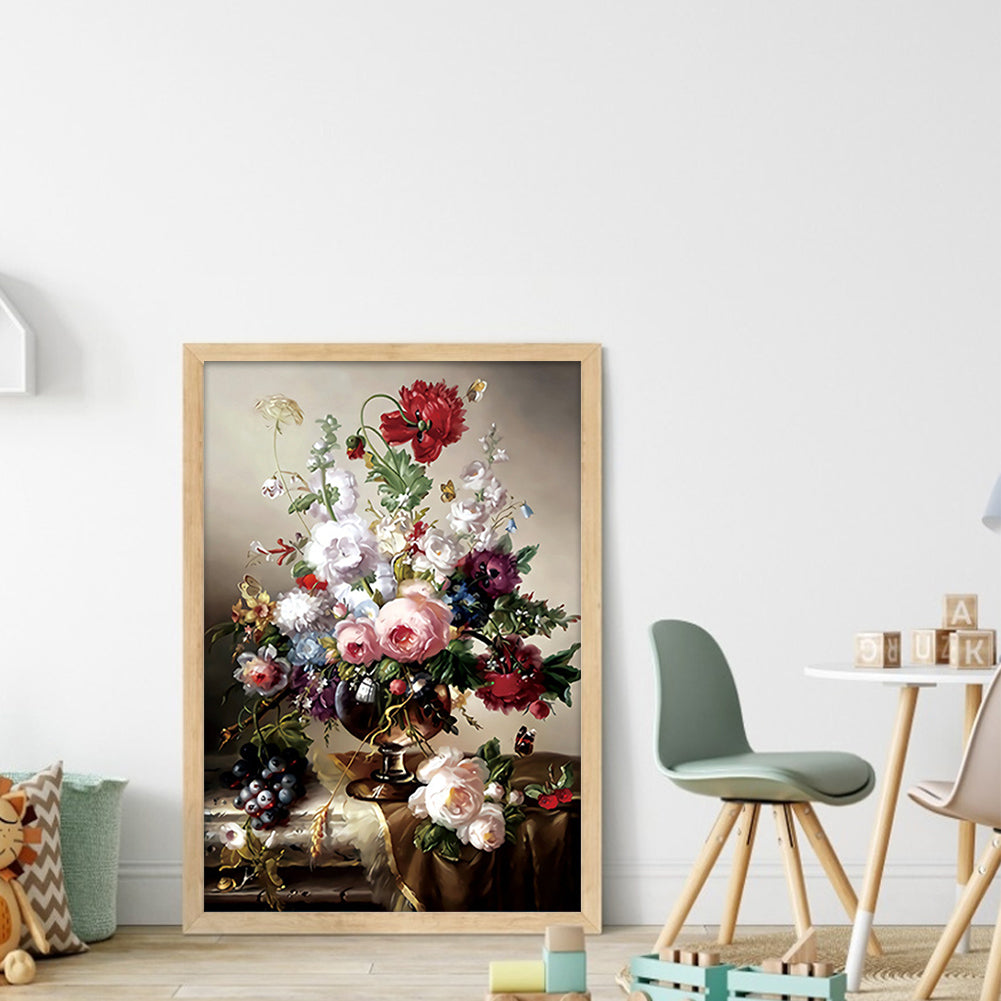 Flowers In Full Bloom - Full 11CT Stamped Cross Stitch 50x68CM - Band Silk Thread