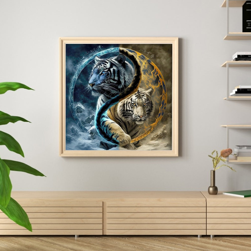 Tai Chi Yin Yang Diagram - Tiger - Full 11CT Stamped Cross Stitch 45x45CM - Huacan