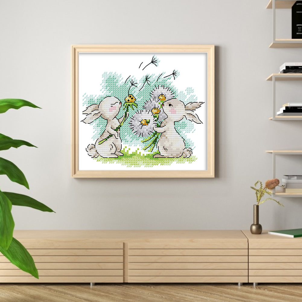 Rabbit And Dandelion - Partial 14CT Stamped Cross Stitch 18x16CM - Joy Sunday Backstitch