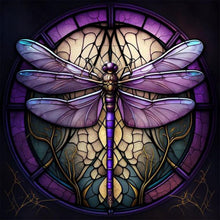 Load image into Gallery viewer, Dragonfly Round Glass Painting 35*35CM(Canvas) Full Round Drill Diamond Painting