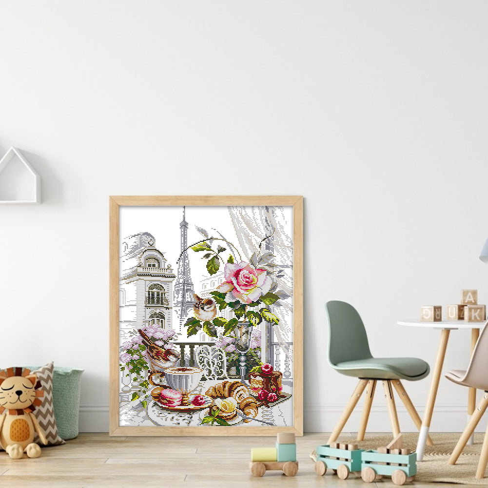 French Breakfast - Partial 14CT Stamped Cross Stitch 37x48CM - Joy Sunday Backstitch