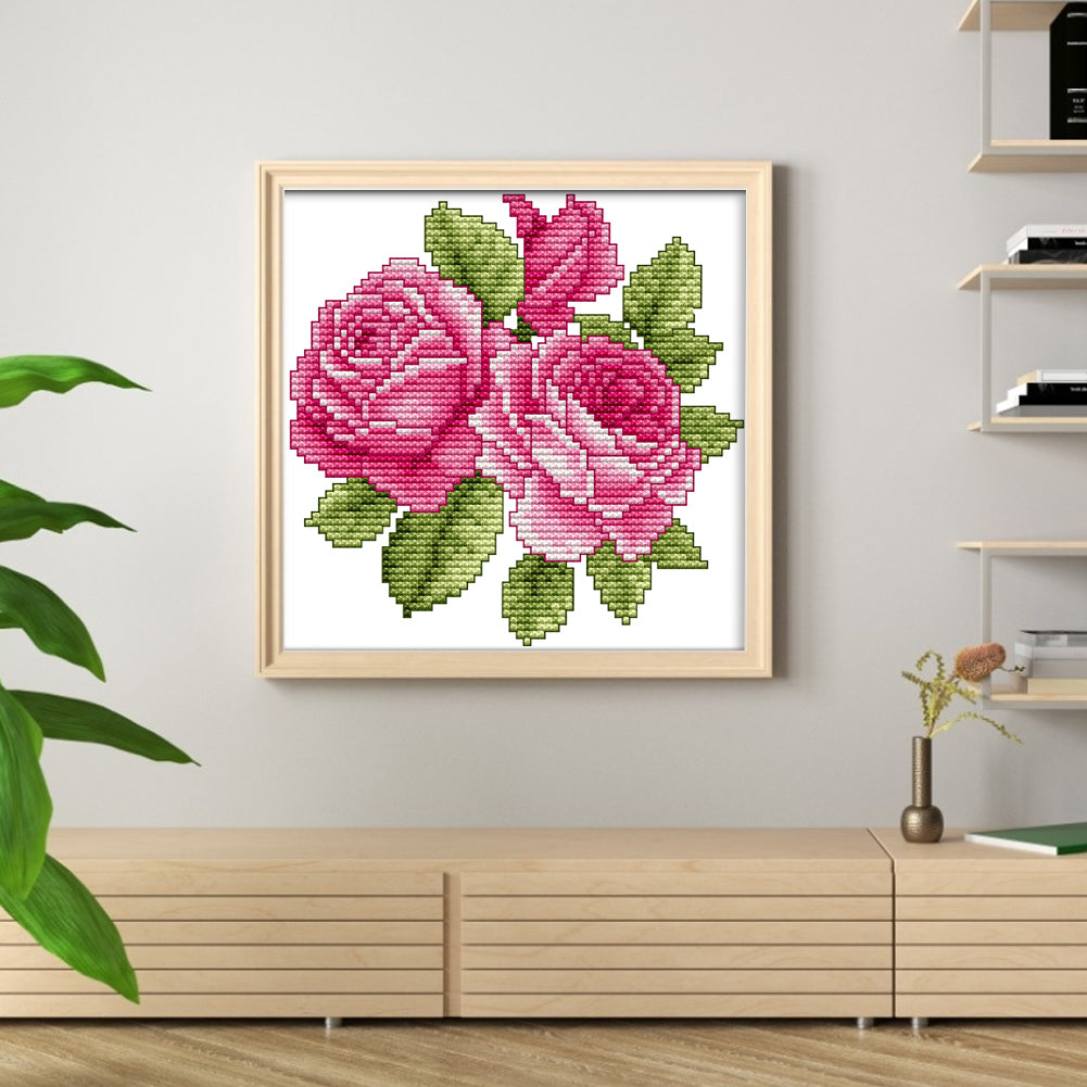 Flower Of Happiness - Partial 14CT Stamped Cross Stitch 17x17CM - Joy Sunday Backstitch