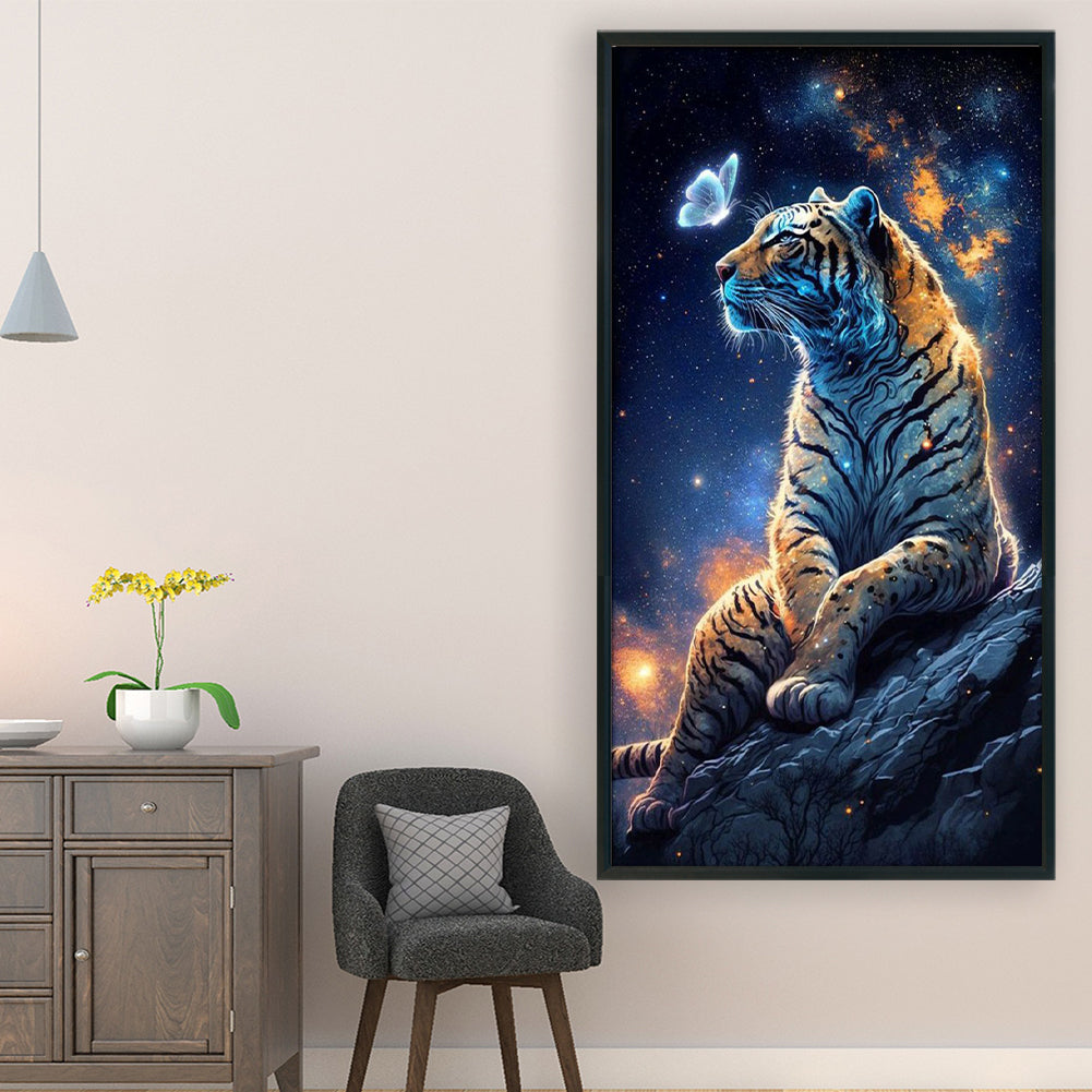 Tiger And Butterfly - Full 11CT Stamped Cross Stitch 40x70CM - Huacan