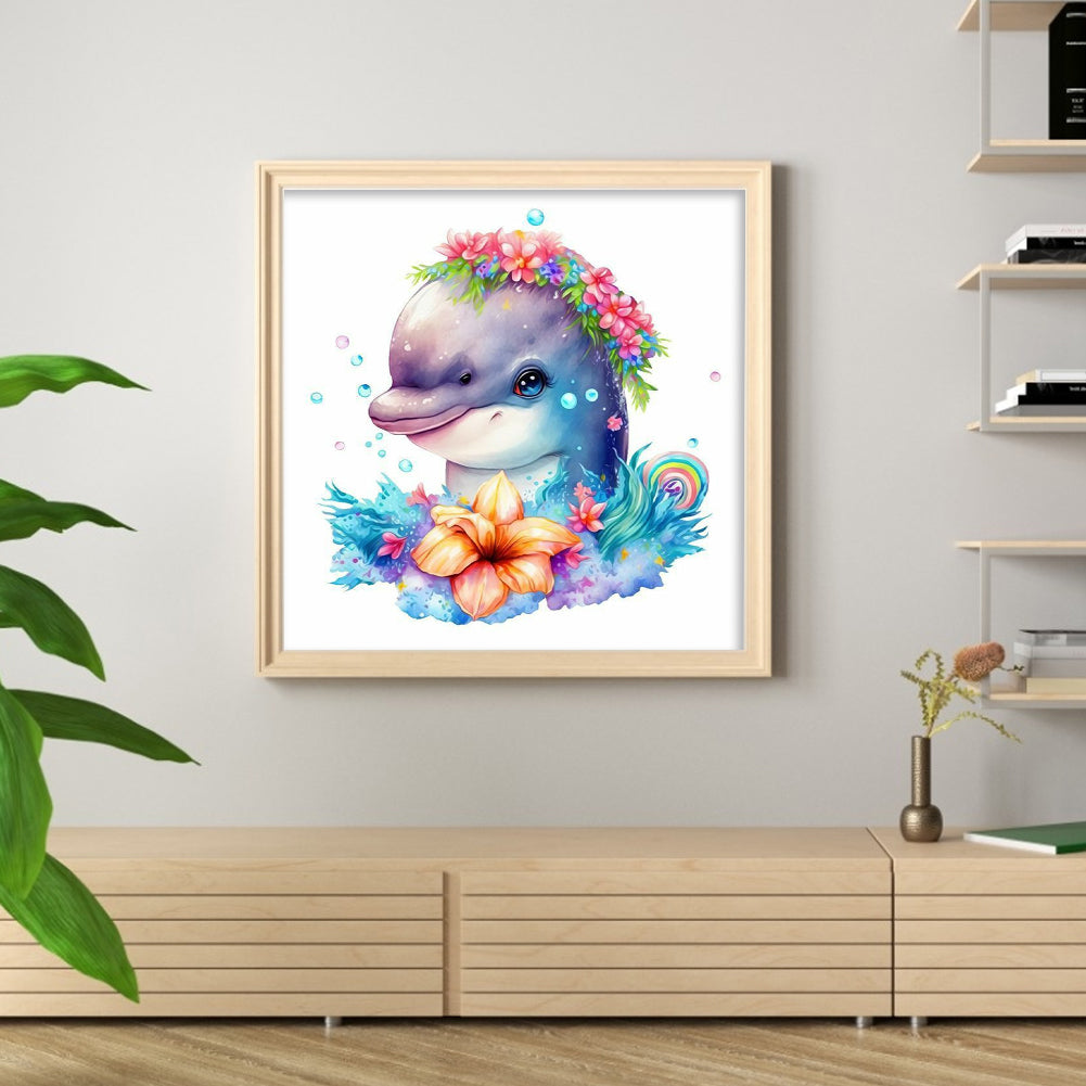 Dolphin - Full 18CT Stamped Cross Stitch 20x20CM - Huacan