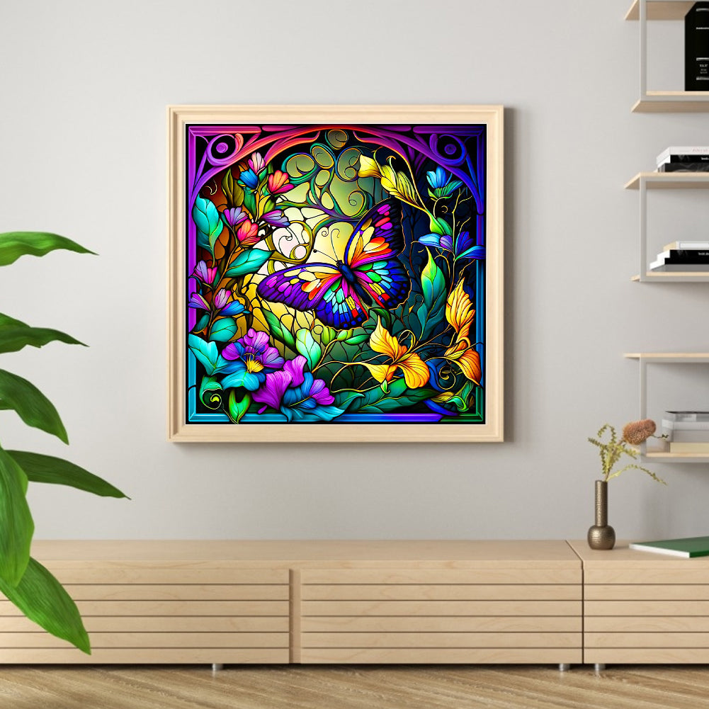 Glass Painting - Butterfly - Full 11CT Stamped Cross Stitch 40x40CM - Huacan