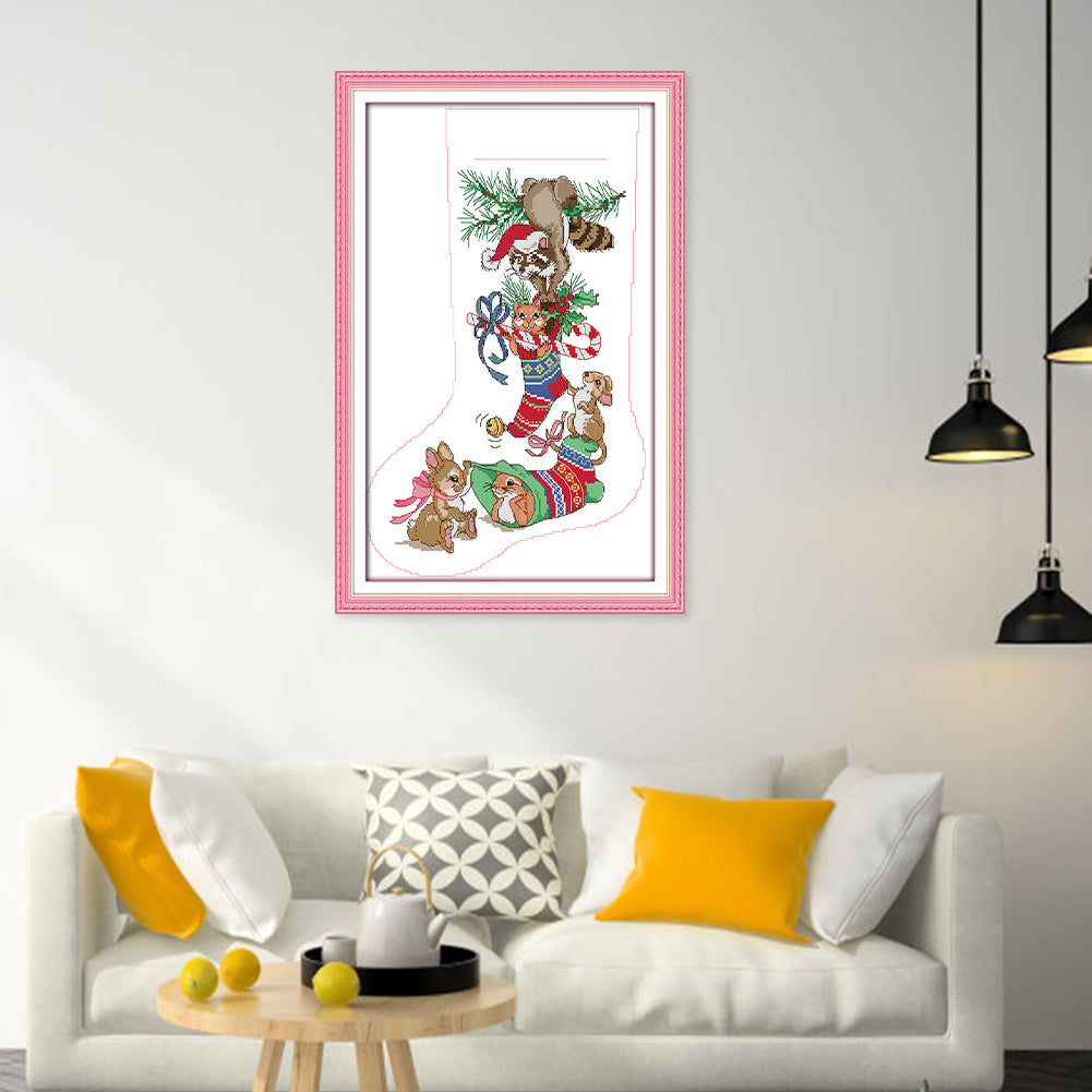 Christmas Stocking - Partial 16CT Stamped Cross Stitch 30x44CM - Joy Sunday Backstitch