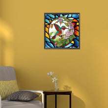 Load image into Gallery viewer, Hummingbird Glass Painting 30*30CM(Canvas) Partial Special Shaped Drill Diamond Painting