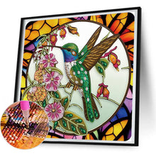 Load image into Gallery viewer, Hummingbird Glass Painting 30*30CM(Canvas) Partial Special Shaped Drill Diamond Painting
