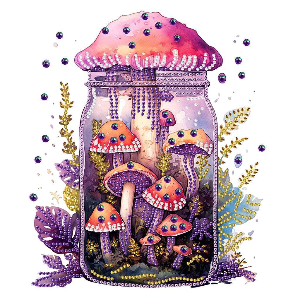 Glass Bottle Mushroom House 30*30CM(Canvas) Partial Special Shaped Drill Diamond Painting