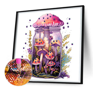 Glass Bottle Mushroom House 30*30CM(Canvas) Partial Special Shaped Drill Diamond Painting