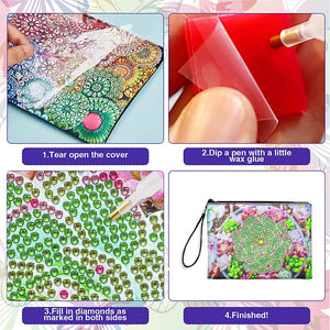 Partial Shaped Drill DIY Diamond Painting Bag with Zipper (Green Succulent)