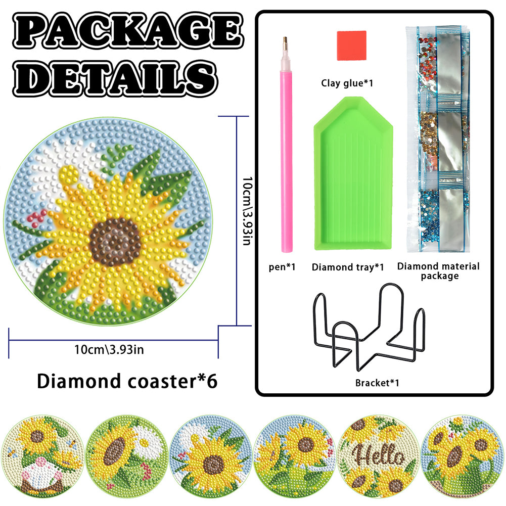 8PCS Diamond Painting Art Coaster Kit Sunflower Gnome Special