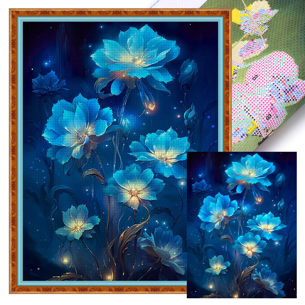 Blue Flower (40*55CM) 11CT 3 Stamped Cross Stitch