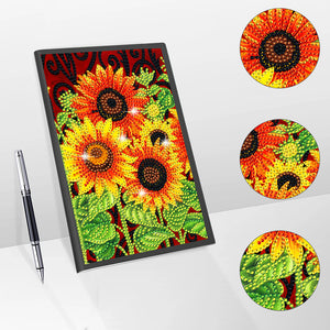 50 Pages A5 Special Shaped Diamond Painting Diary Book for Teens (Sunflower)