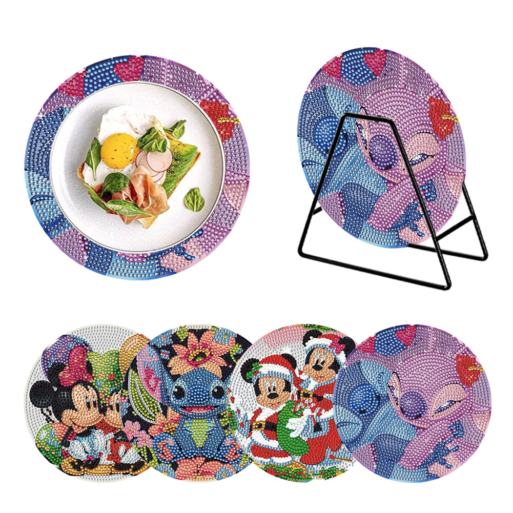 4PCS Wooden Diamond Painted Placemats for Dining Table Decor(Disneyland Cartoon)