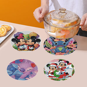 4PCS Wooden Diamond Painted Placemats for Dining Table Decor(Disneyland Cartoon)