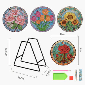 4PCS Wooden Diamond Painted Placemats for Dining Table Decor (Bouquet #7)