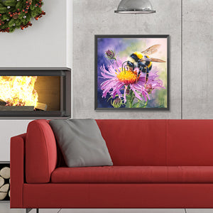 Flower And Bee 30X30CM(Canvas) Full Round Drill Diamond Painting