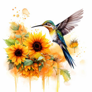 Sunflower Hummingbird 35X35CM(Canvas) Full Round Drill Diamond Painting