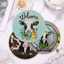 Load image into Gallery viewer, 4 Pcs Wooden Diamond Painted Placemats Tableware Mat with Holder (Milk Cow)
