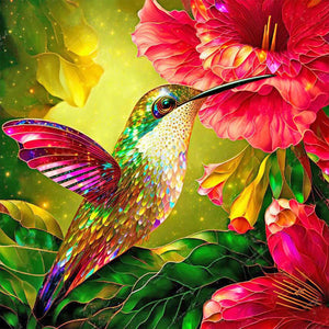 Hummingbird Holding Flower In Mouth 30*30CM(Canvas) Full Round Drill Diamond Painting