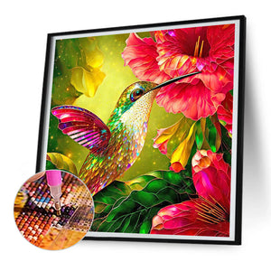 Hummingbird Holding Flower In Mouth 30*30CM(Canvas) Full Round Drill Diamond Painting