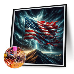 American Flag 30*30CM(Canvas) Full Round Drill Diamond Painting