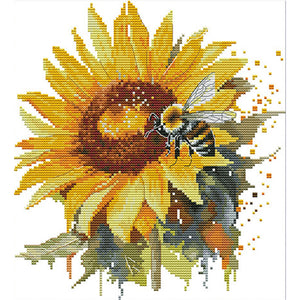 Sunflowers And Bees - 28*30CM 14CT Stamped Cross Stitch