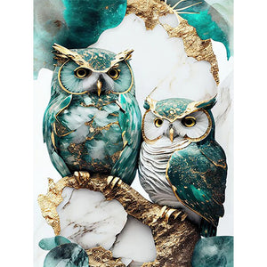 Blue And White Owl 30*40CM(Canvas) Full Round Drill Diamond Painting