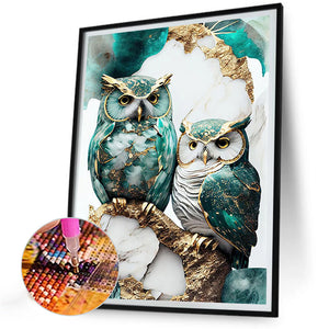 Blue And White Owl 30*40CM(Canvas) Full Round Drill Diamond Painting