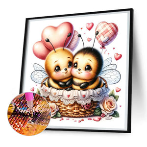 Love Rose Two Bees 30*30CM(Canvas) Full Round Drill Diamond Painting