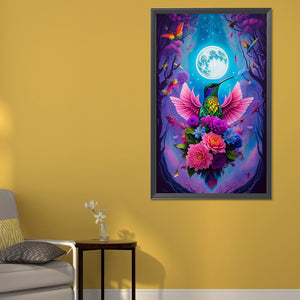 Hummingbird And Flowers Under Moon 40*65CM(Picture) Full AB Round Drill Diamond Painting