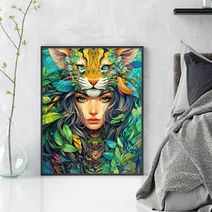 Flower Woman And Tiger - 40*50CM 16CT Stamped Cross Stitch