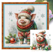 Load image into Gallery viewer, Winter Piggy - 30*30CM 18CT Stamped Cross Stitch
