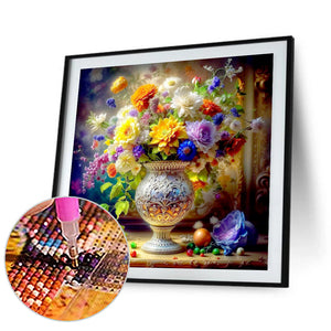 Classic Elegant Beautiful Colorful Flowers 30*30CM(Canvas) Full Round Drill Diamond Painting