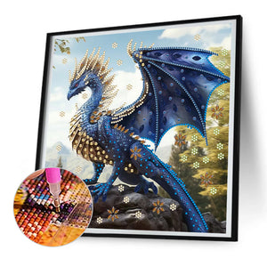 Dark Blue Dragon 30*30CM(Canvas) Partial Special Shaped Drill Diamond Painting