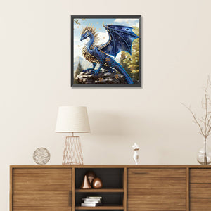 Dark Blue Dragon 30*30CM(Canvas) Partial Special Shaped Drill Diamond Painting