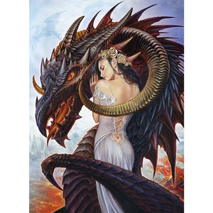 Dragon And Woman 40*55CM(Picture) Full AB Round Drill Diamond Painting