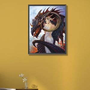Dragon And Woman 40*55CM(Picture) Full AB Round Drill Diamond Painting