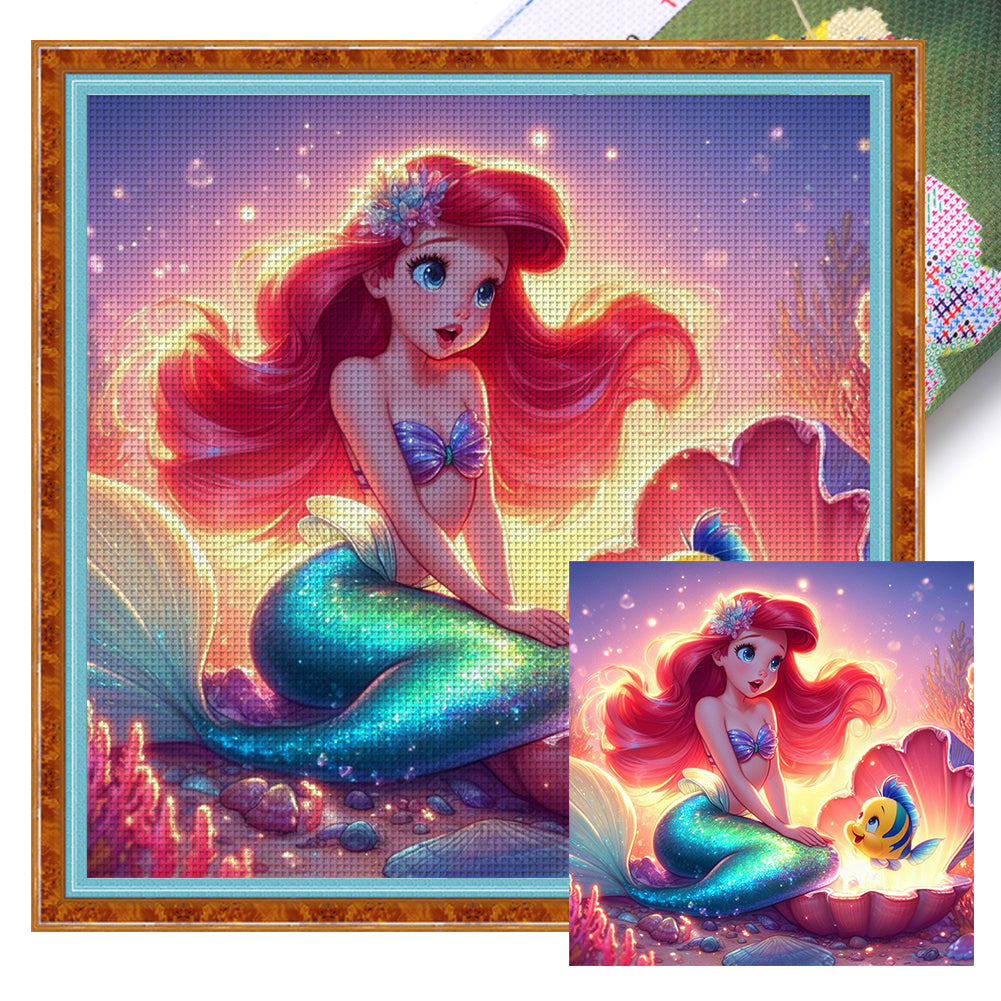 Mermaid Princess Ariel 30*30CM18CT 2 Stamped Cross Stitch