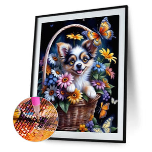 Dog In Basket 30*40CM(Canvas) Full Round Drill Diamond Painting
