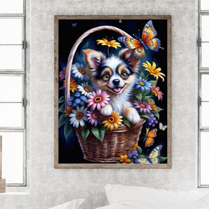 Dog In Basket 30*40CM(Canvas) Full Round Drill Diamond Painting
